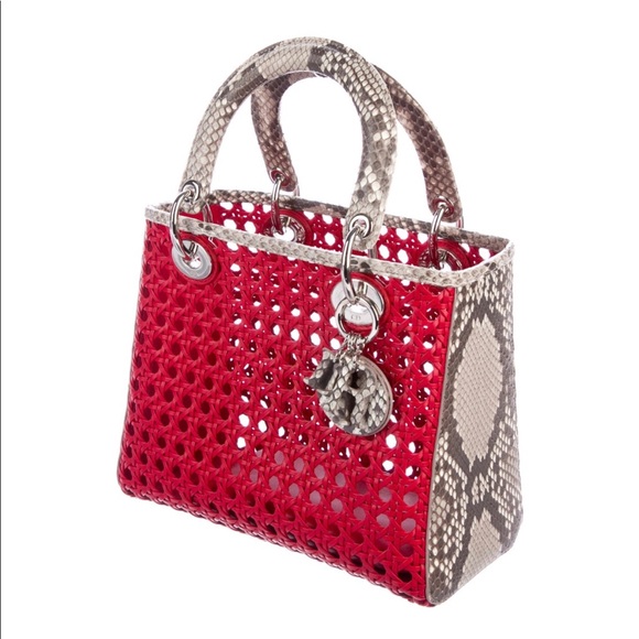 DIOR RED LEATHER caged python DIORISSIMO  tote. - Picture 5 of 8